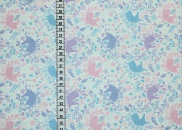 Baumwolle Webware Camelot Fabrics ENCHANTMENT Elegant Unicorns and flowers white